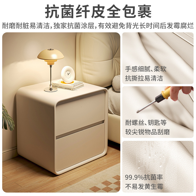 Luz de mesita de noche de lujo Alto sentido pequeño Gabinete lateral de madera maciza simple moderno gabinete de almacenamiento de dormitorio creativo de viento crema