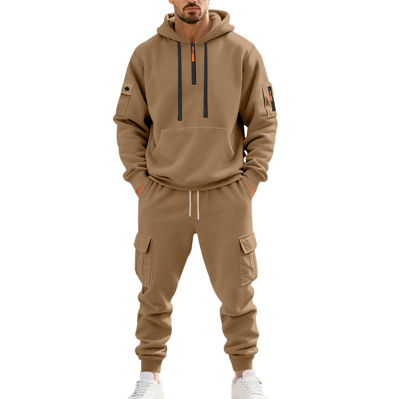 American Autumn And Winter Heavy Loose Men's Tooling Outdoor Commuting Casual Fleece Warm Sweater Tooling Sweatpants Set_viptrois.com