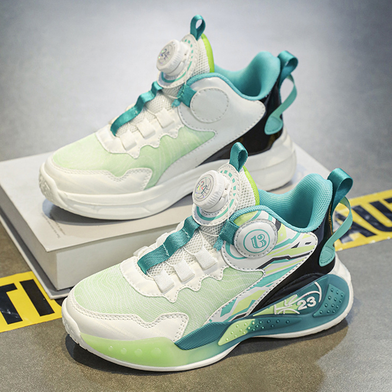 Zapatillas para niños, malla, transpirable, nuevas zapatillas de baloncesto con botones de verano 2025, moda para estudiantes, zapatos para niños de mediana edad
