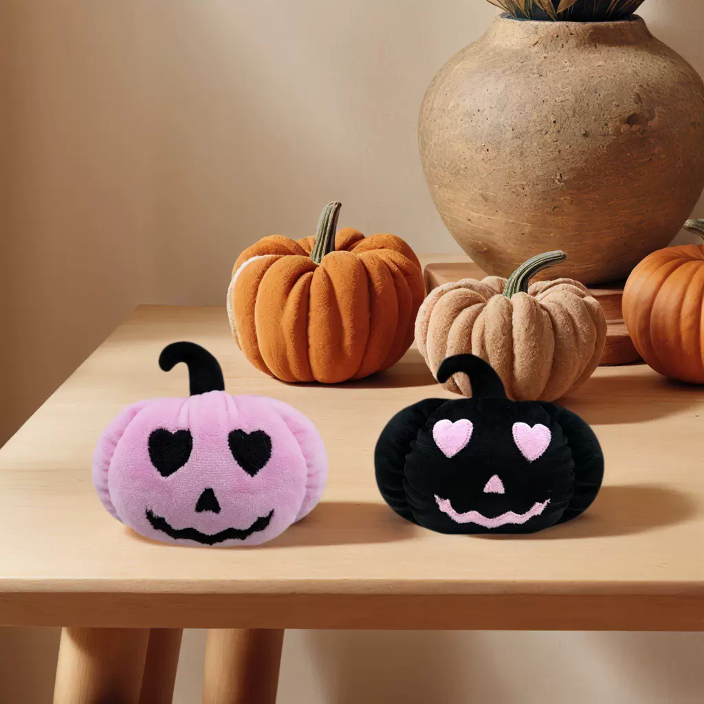 万圣节南瓜摆饰-绣花立体图形粉色黑色桌面摆饰客厅装饰南瓜造型
