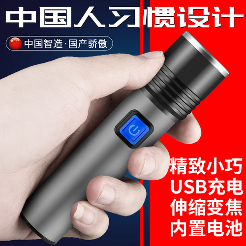 Bright LED Flashlight with USB Charging, Aluminum Alloy, Mini, Extendable, Zoom, UV Currency Checker, Cat Grass Fluorescent Detection