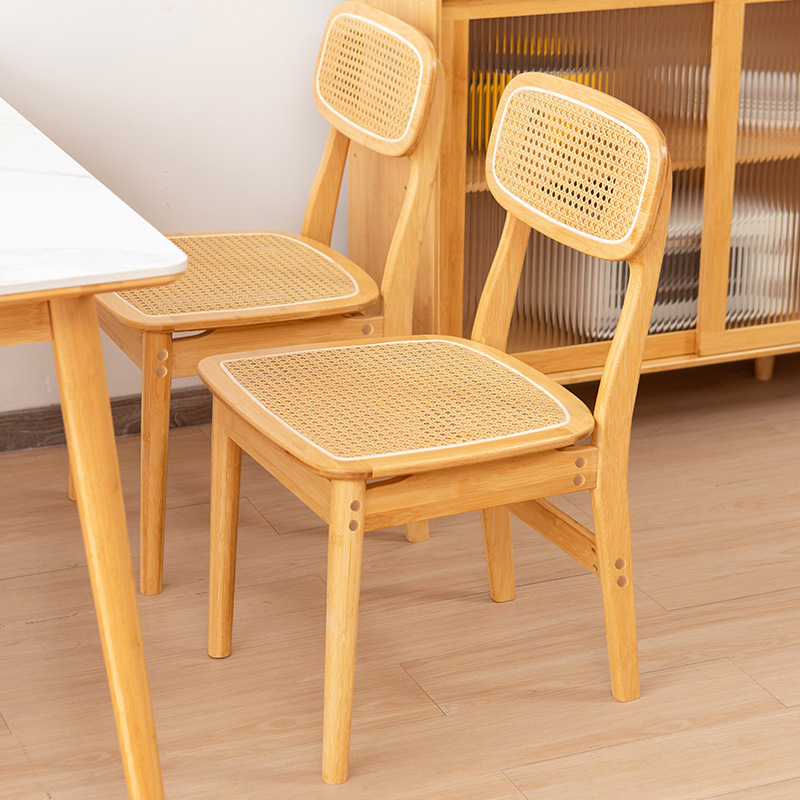 Silla de comedor de ratán, silla de mesa de comedor japonesa, hogar, apartamento pequeño, silla de respaldo moderna simple, restaurante, taburete nórdico de bambú y ratán