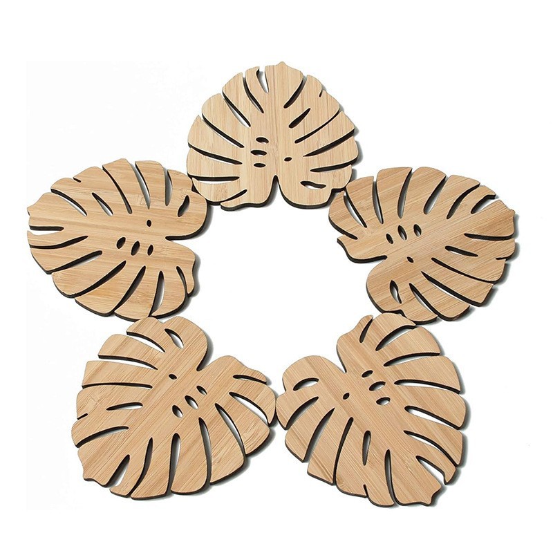 Cinco juegos de posavasos de hojas de color tronco (12 cm)