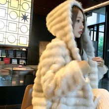 紫貂连帽皮草外套女冬季加厚2025新款毛毛外套皮毛一体毛毛