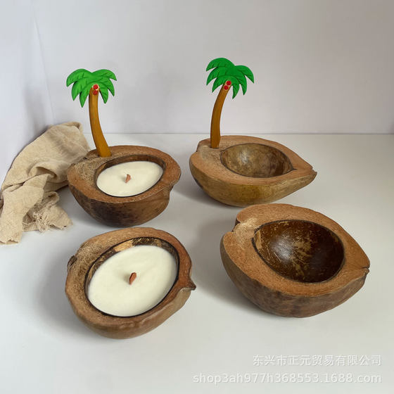 Coconut Shell aromatherapy candle bedroom coconut tree decoration jar watering candle coconut shell with leather Bowl