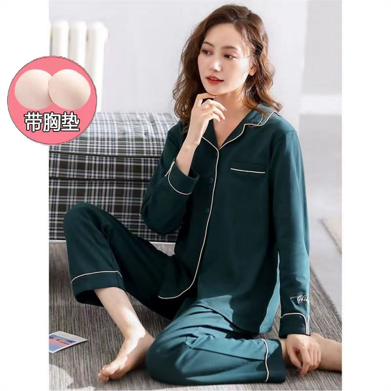 Traje de pijama de algodón 100% para mujer con almohadilla en el pecho nuevos pantalones de manga larga boda elegante estilo de princesa simple ropa para el hogar