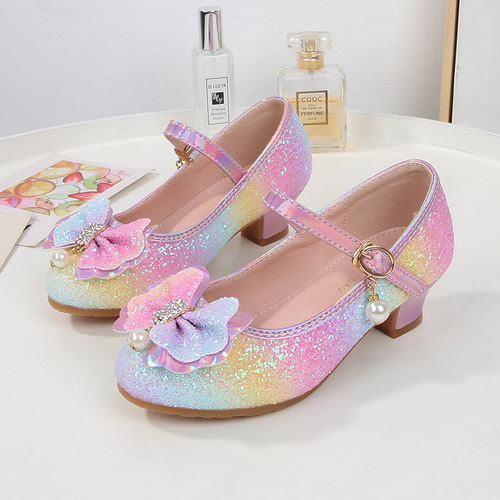 Girl High Heel Formal Dress Shoes Mary Jane Princess Wedding Party High Heel Flower Bridesmaid Children Performance Leather Shoes