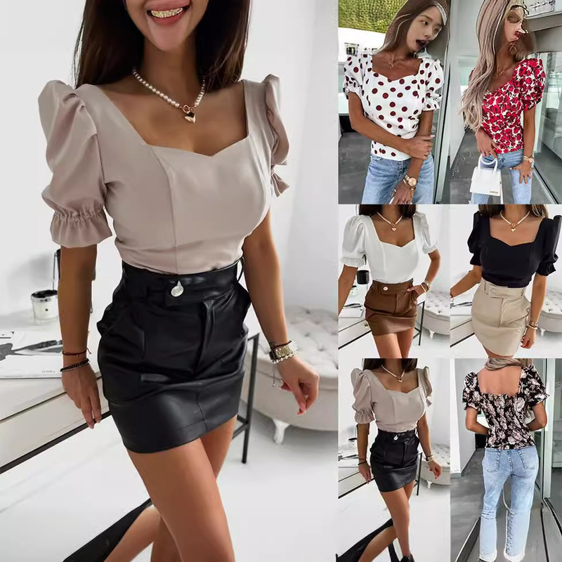 AliExpress Independent Station Hot Cross-border Spring and Summer Short-sleeved Backless Floral Shirt Top for Women AliExpress Independent Station Hot Cross-border Spring and Summer Short-sleeved Backless Floral Shirt Top for Women