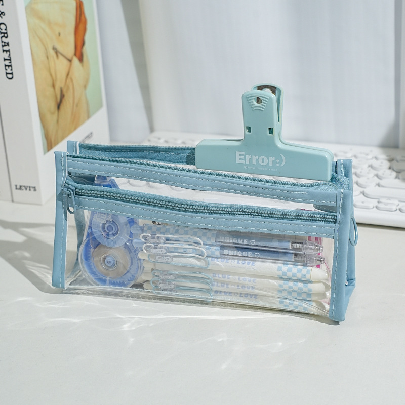 Bolsa de lápiz multicapa transparente de gran capacidad para examen simple especial de alta cara para estudiantes japoneses bolsas de papelería