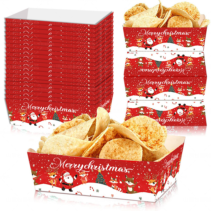 Cross Border New 20 Pack Christmas Food Snack Tray Christmas Party Snacks Disposable Paper Tray
