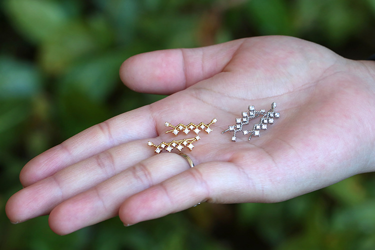 18K Real Gold Plated Plating Material Zircon Inlay Material Simple Geometric Long Puncture Creative Zircon Copper Ear Bone Nail