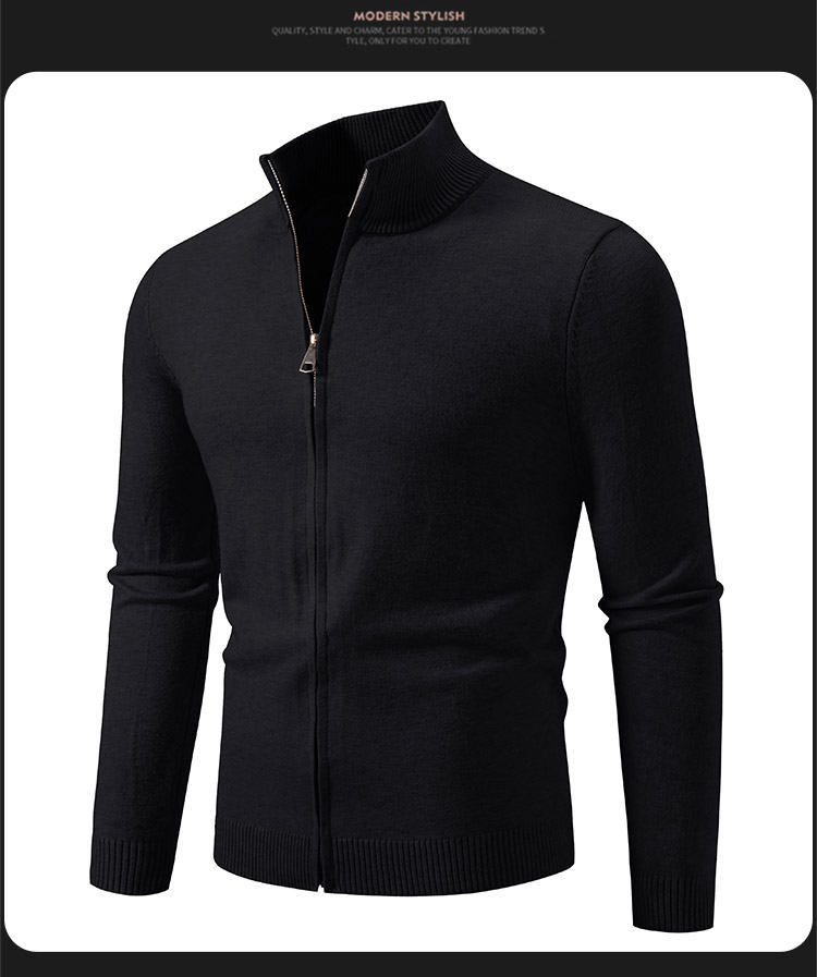 Slim Fit Zip Up Knit Cardigan For Men Modern Stand Collar Pullover_voghion.com