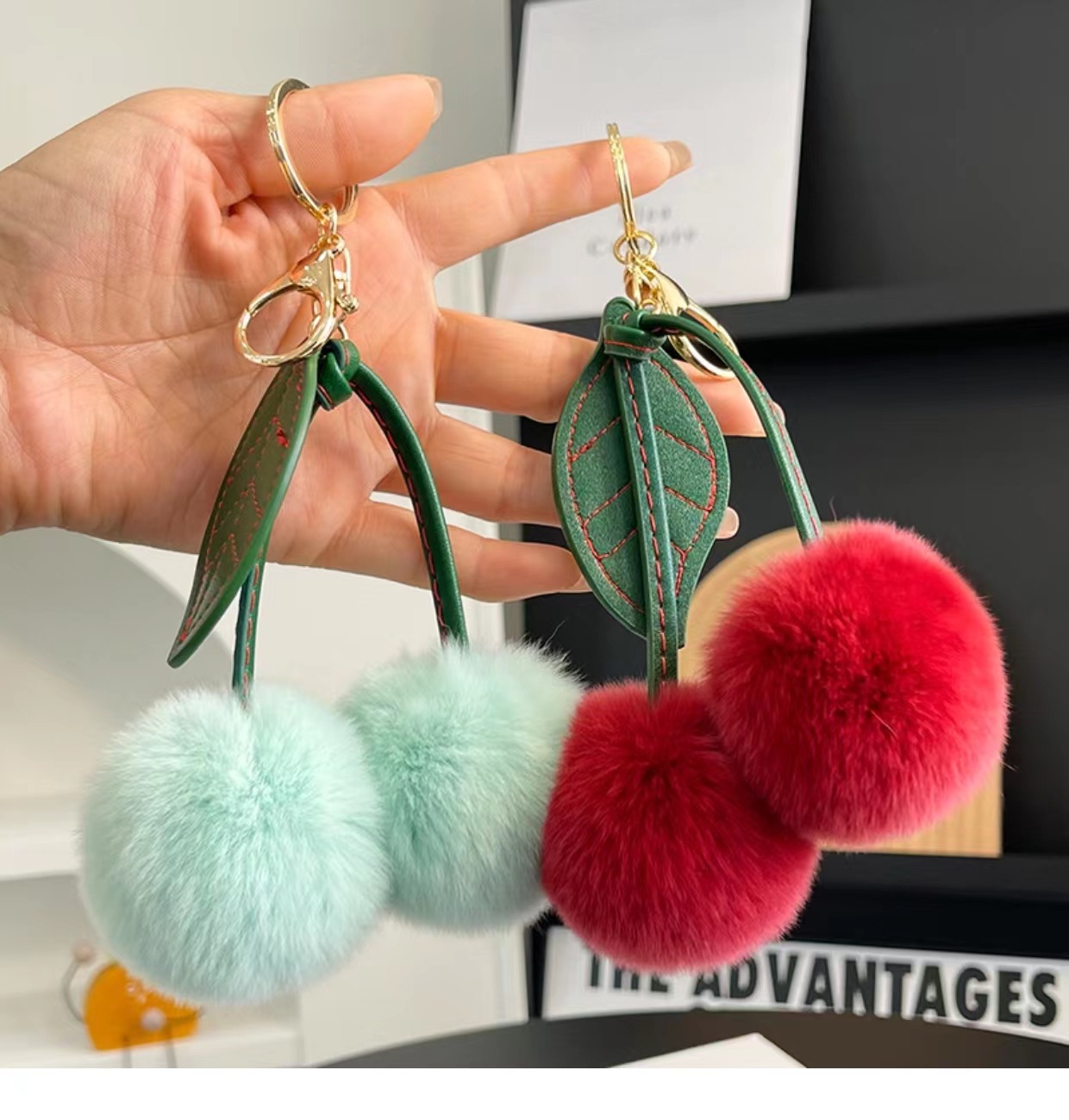 17g Weight Bag Pendant, Keychain Classification 1 Piece Quantity Daily, Street Occasion Real rex rabbit hair Material Cherry Pattern Cute Style 1 Piece Cute Cherry Real Rex Rabbit Hair Bag Pendant Keychain 无