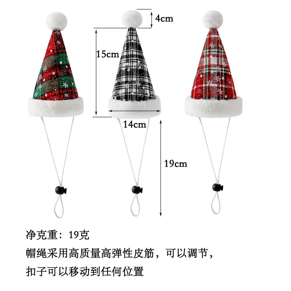 Производитель в наличии Регулируемый дизайн Рождественская собачья шляпа красный черный плед красный зеленый плед Снежинка домашняя шляпа