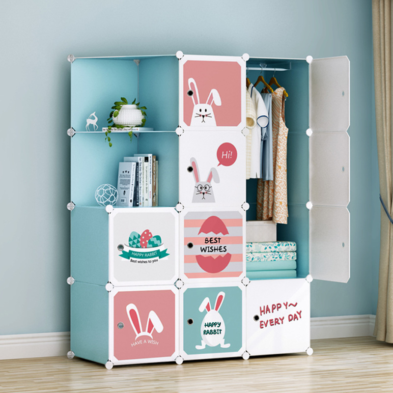 Children's wardrobe cartoon wardrobe upgraded thickened wardrobe for kids, storage wardrobe for infants and babies, DIY combination wardrobe