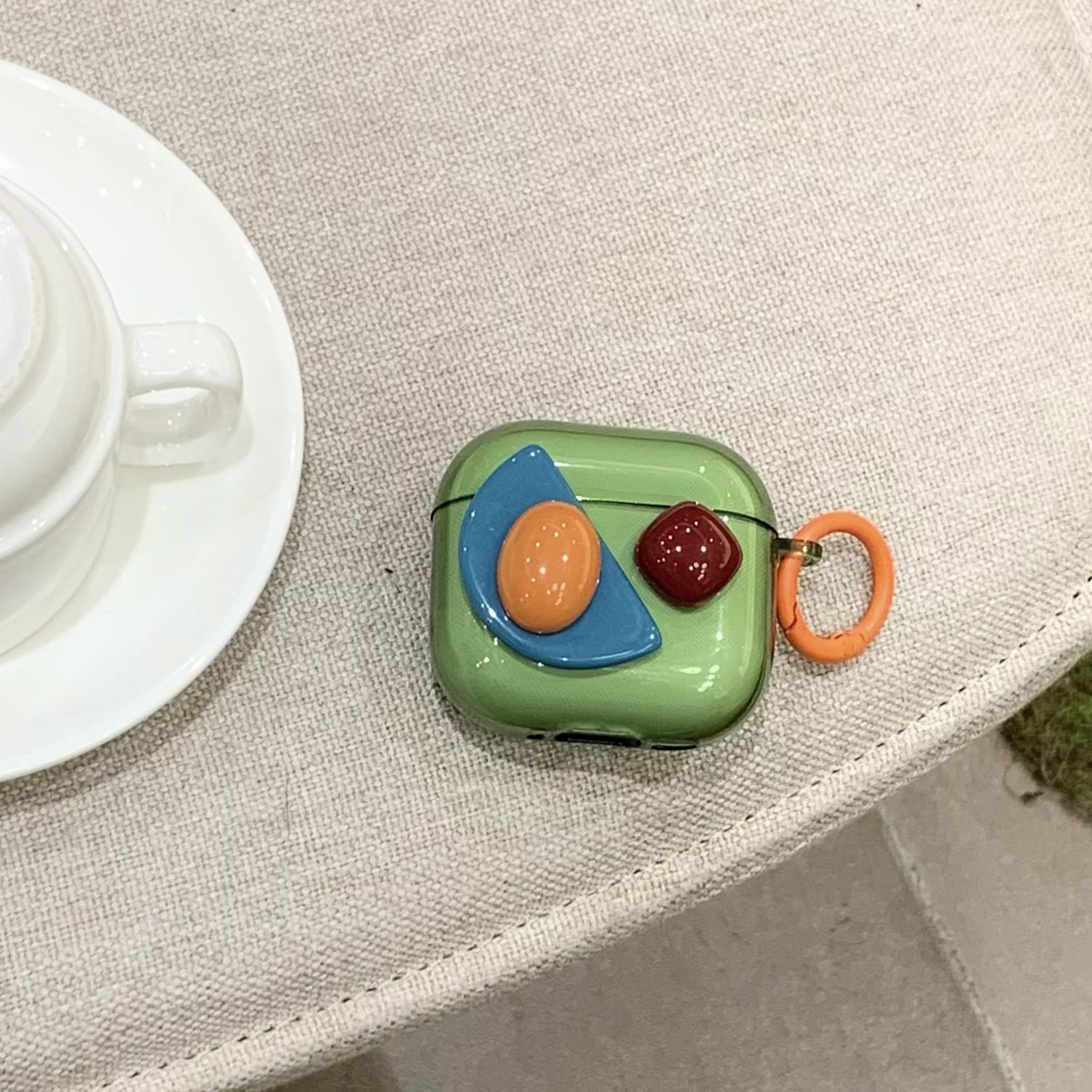 Joya tridimensional verde retro de nicho para Airpods nueva funda para auriculares Pro2 de 3/4 generación 1/2 generación pareja Pro