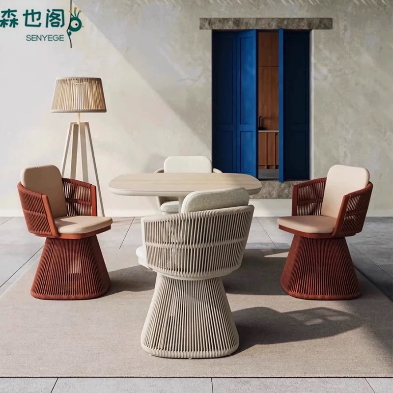 Outdoor Balcony Leisure Table and Chair Courtyard Villa Hotel Terrace Garden Model Room Rotatable Single Chair Three-piece Set