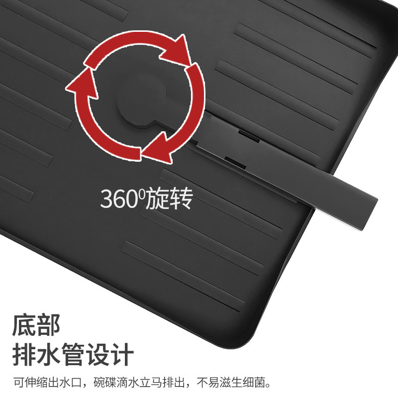 Escritorio negro plato rack con bandeja de agua cocina vajilla rack de almacenamiento multi-funcional hogar plato rack drenaje rack