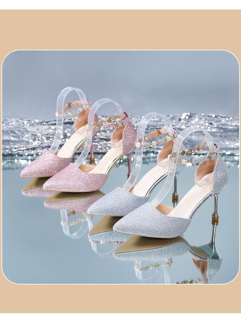 2024 Summer New Wedding Thin Heel Elegant Godde Style Women' Single Shoe Silver High Heel Deign Sene Niche_vogvips.com