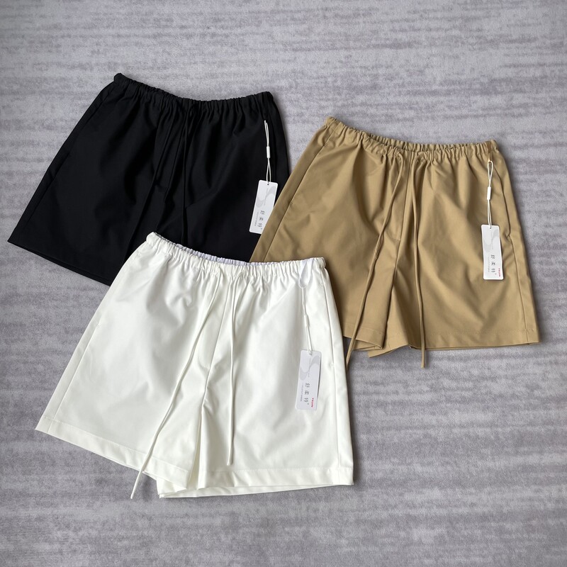 Japan's Shurute Is Crisp and Not Easy to Wrinkle! High-Waisted One-Button Lightweight Loose Slimming Look A-Line Casual Shorts for Women