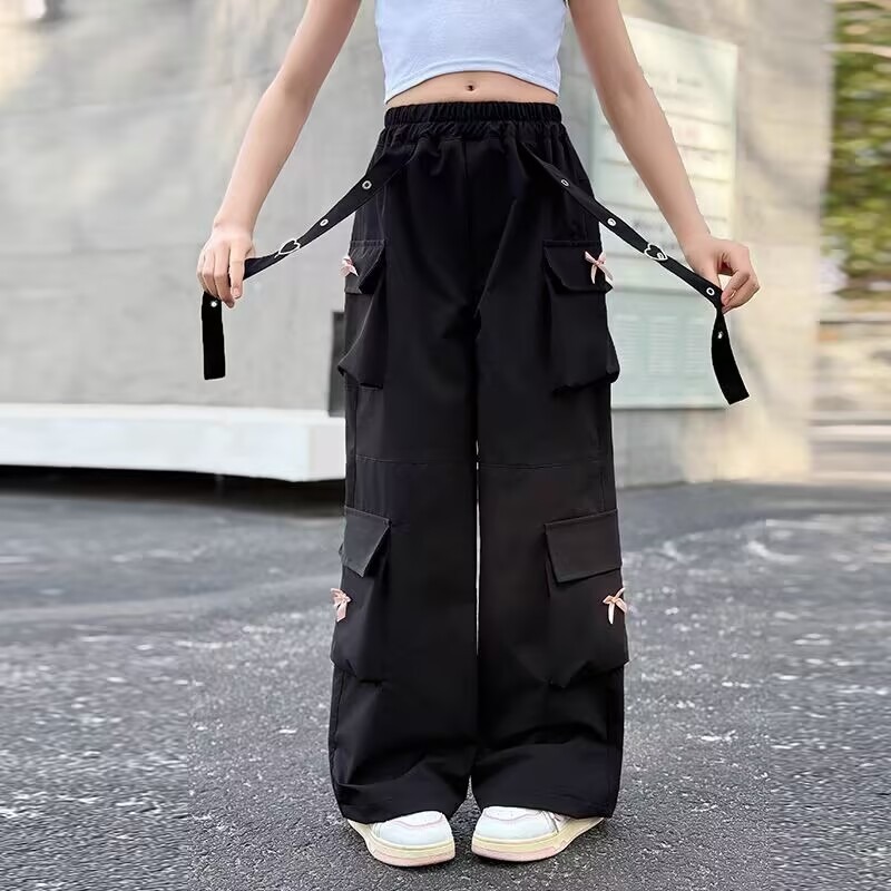 女童工装裤夏装2025新款洋气儿童薄款长裤大童女孩夏季运动阔腿裤|undefined