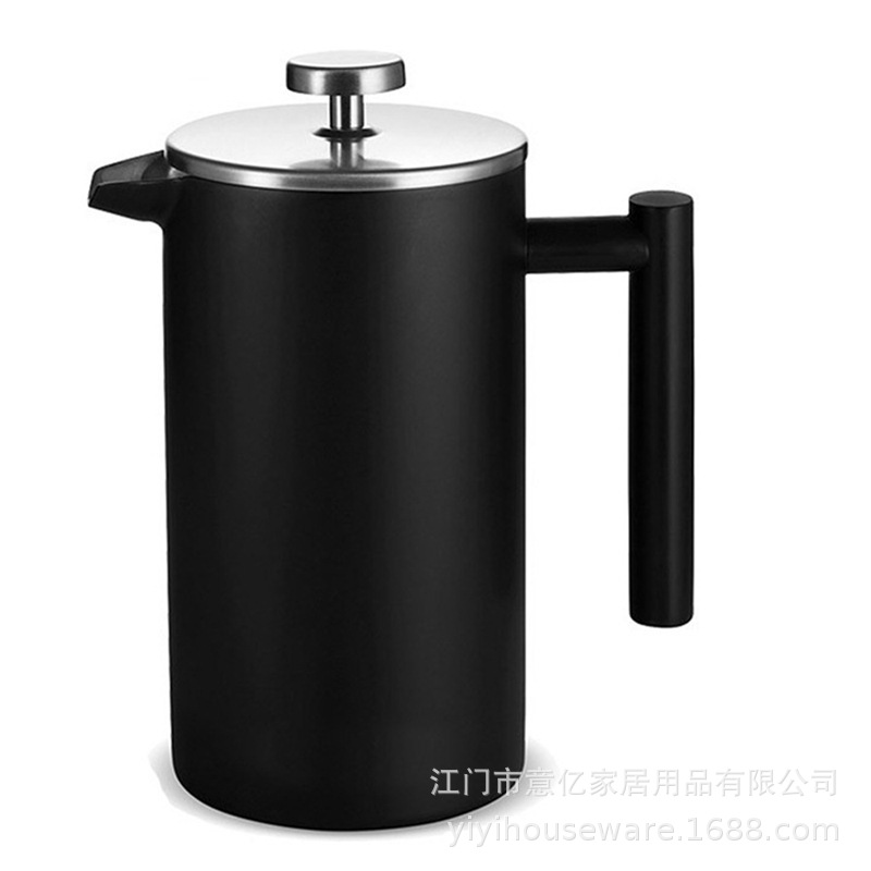 Cross-border bestseller stainless steel French press coffee pot, French hand-brew coffee set, tea brewing double-layer insulation