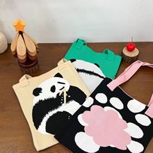 成都背影熊猫针织包工厂托特包帆布袋女单肩包包手提袋批发斜挎