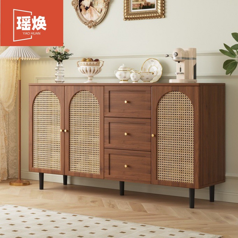 French Sideboard Modern Simple Rattan Storage Cabinet Home Restaurant Tea Cabinet Kitchen Storage Cabinet Side Cabinet