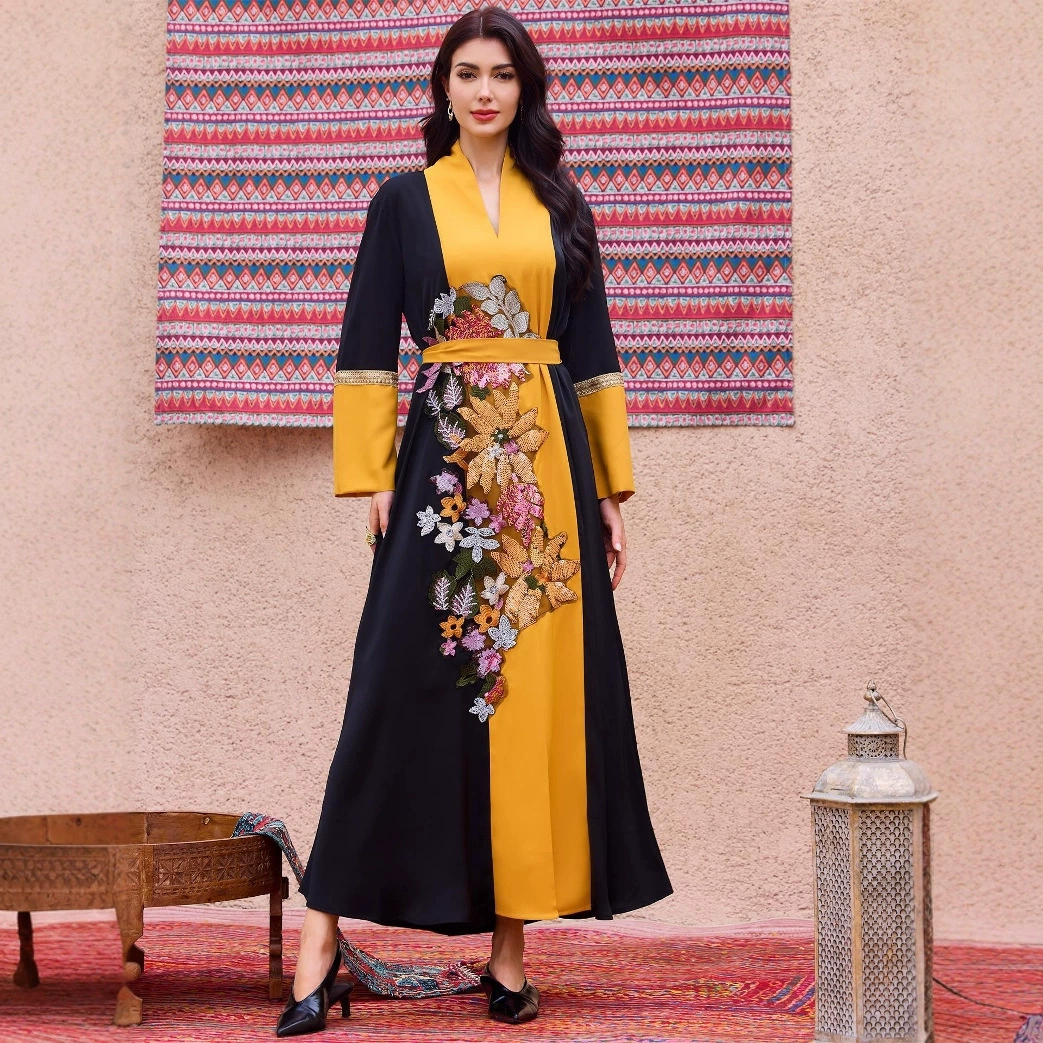 Вечернее платье в стиле Ближнего Востока, мусульманское, саудовско-дубайское, больших размеров, с пайетками и вышивкой.