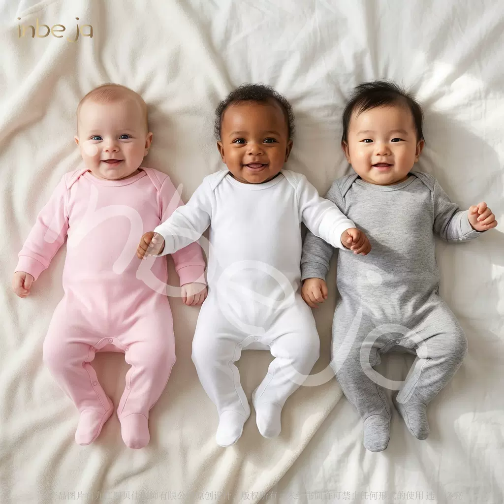 跨境婴儿连体衣包脚爬衣新生儿男女宝宝棉质纯色信封领长袖爬爬服