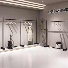 服装店展示架新款简约黑色衣服架落地式中岛陈列男女装落地挂衣杆