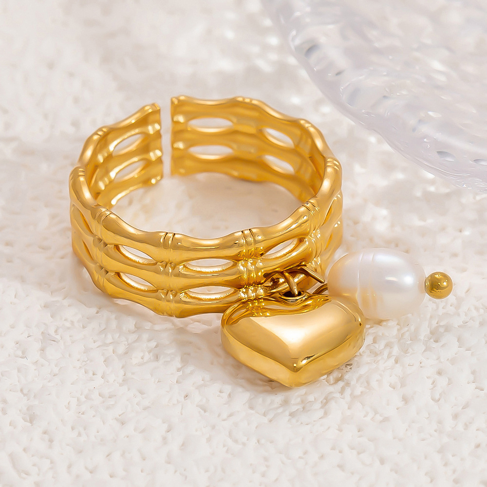 5g Weight Open Rings Classification One Size Ring Size 1 Piece Quantity Banquet, Tea Party Occasion 304 Stainless Steel Material Heart Shape Pattern Women's Gender Plating Design Lady Style Wholesale Jewelry Lady Heart Shape 304 Stainless Steel Plating Open Rings 7