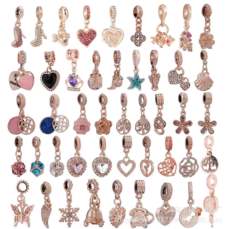 Rose gold crystal love and life tree pendant DIY women's bracelet accessories daisy charm star loose beads