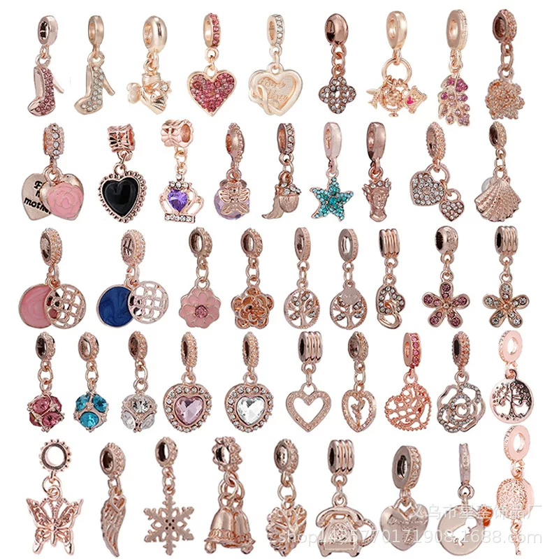 Rose gold crystal love and life tree pendant DIY women's bracelet accessories daisy charm star loose beads