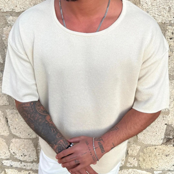 Cross-Border European and American Size Men's Simple and Personalized Solid Color Short-Sleeved Sweater Cross-Border European and American Size Men's Simple and Personalized Solid Color Short-Sleeved Sweater