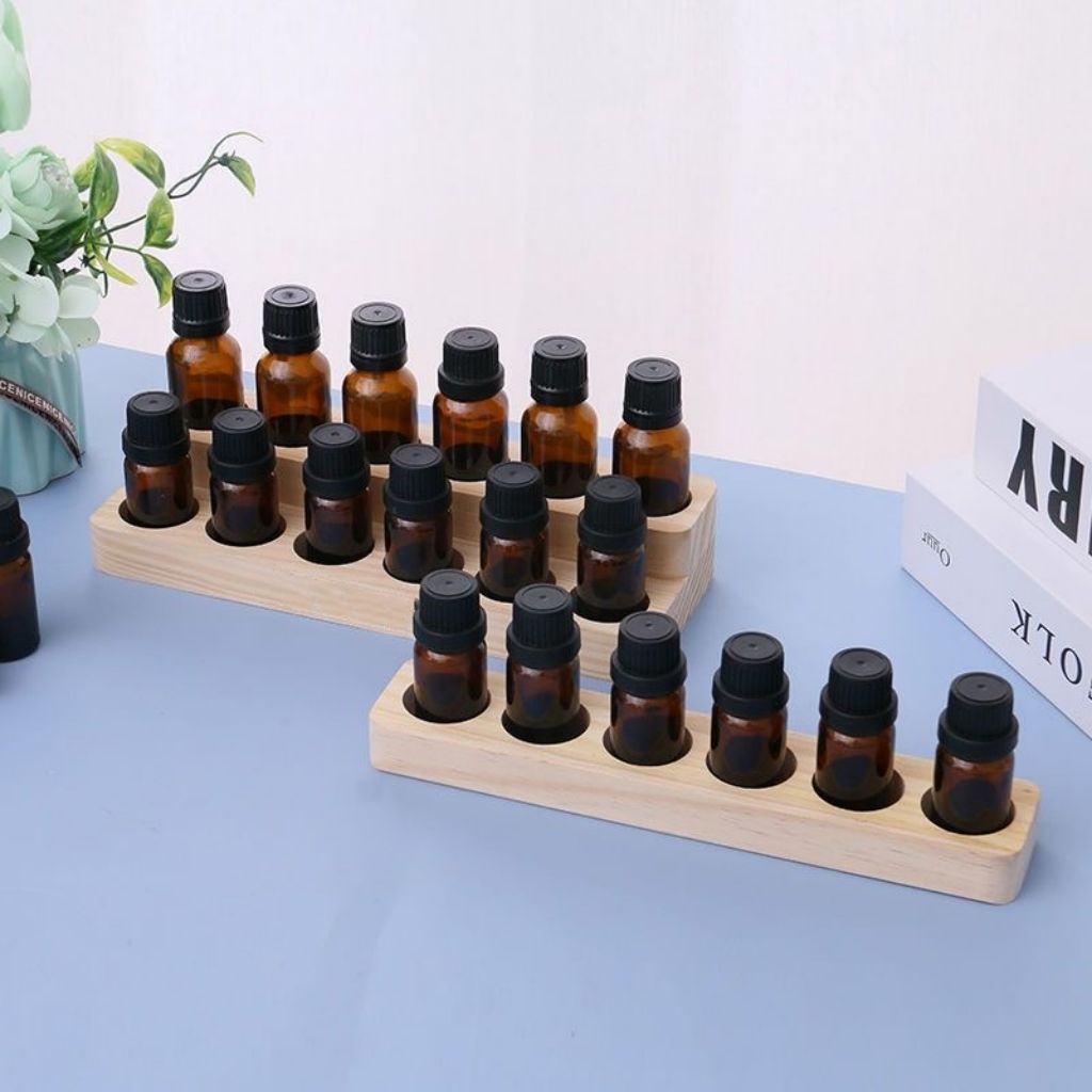 Fábrica de madera botella de aceite esencial botella de esmalte de uñas almacenamiento estante de exhibición caja de madera artesanía de madera