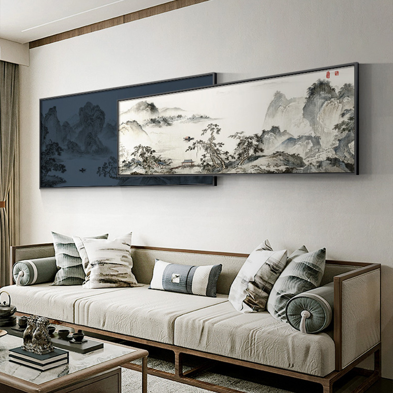 千里の山と川の絵リビングルーム装飾絵画風景画新しい中国風ソファ背景壁掛け絵画ハイエンドオーバーレイ壁画|undefined