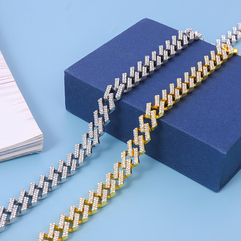 Hot selling diamond shaped chain 15MM cast single grain assembly unisex hip-hop Cuban necklace_voghion.com