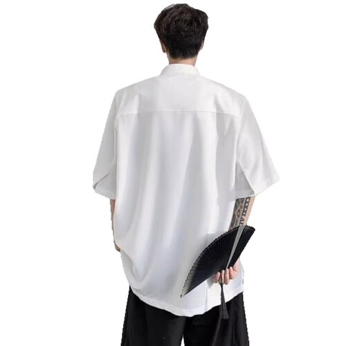 Source manufacturer New Chinese style, national style, men's style, plate button, Tang suit, China style, high-end, Zhongshan suit, Taoist robe, short-sleeved shirt