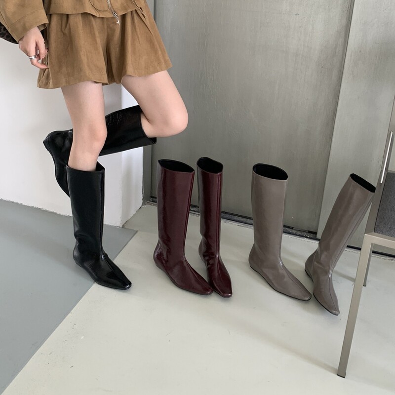 欧美风大筒极简风长靴女2025ins风尖头复古骑士靴显瘦坡跟瘦瘦靴|undefined