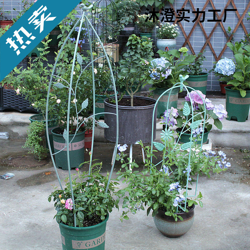 包邮 欧式叶蔓小鸟爬藤架 复古做旧铁艺花架蓝雪花铁线莲月季支架