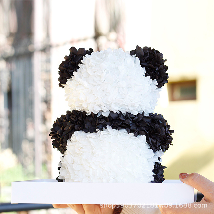 Día de San Valentín flor eterna gigante Panda bola hydrangea muñeca caja de regalo de acrílico para novia regalo de cumpleaños al por mayor