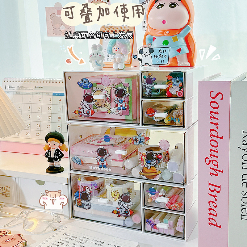 桌面收纳盒多功能多层抽屉式收纳柜化妆品学生文具杂物整理储物盒|undefined