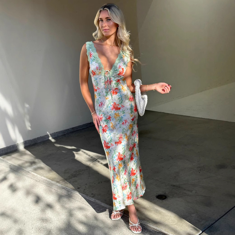 2025 New Sexy Sleeveless Lace Print Dress 2025 New Sexy Sleeveless Lace Print Dress