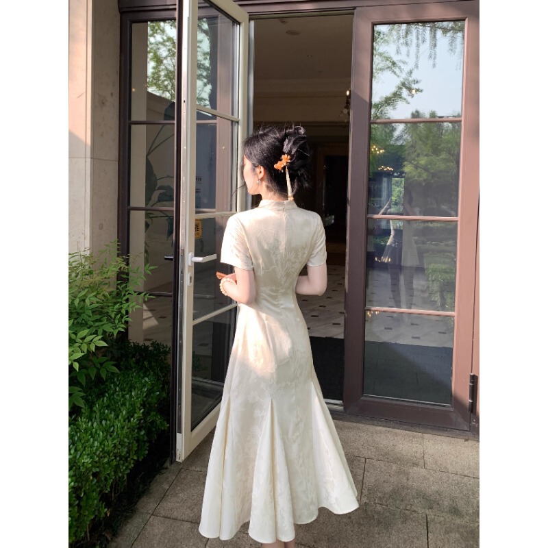 2025新款气质修身长裙新中式轻奢旗袍鱼尾裙摆国风连衣裙女高级感|undefined