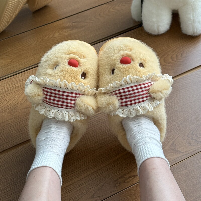 Tiktok Popular Bear-Shaped Cotton Slippers for Women, Autumn and Winter Home Warm Plush Slippers, Winter Indoor Home Plush Slippers