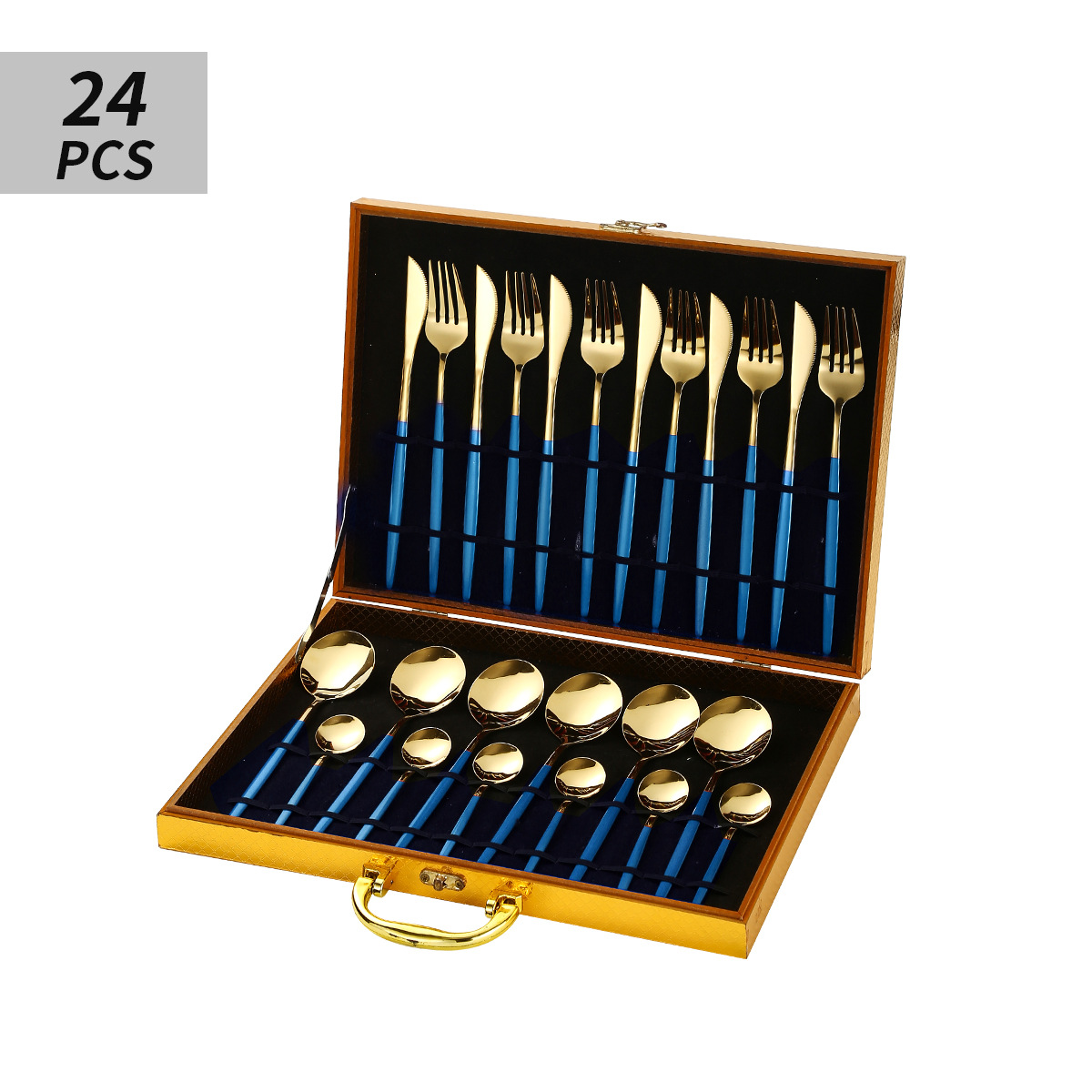 블루 골드 24pcs [황금 나무 상자]