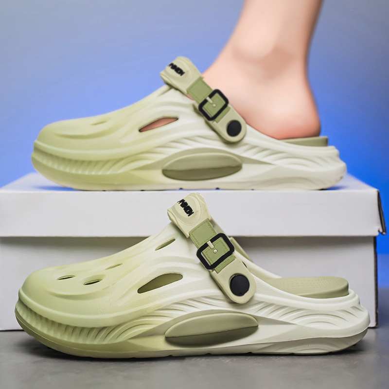 Sandalias deportivas para hombre, zapatos con agujeros de fondo suave antideslizantes y transpirables para uso exterior de verano, sandalias y zapatillas de playa desodorantes de color degradado para hombre