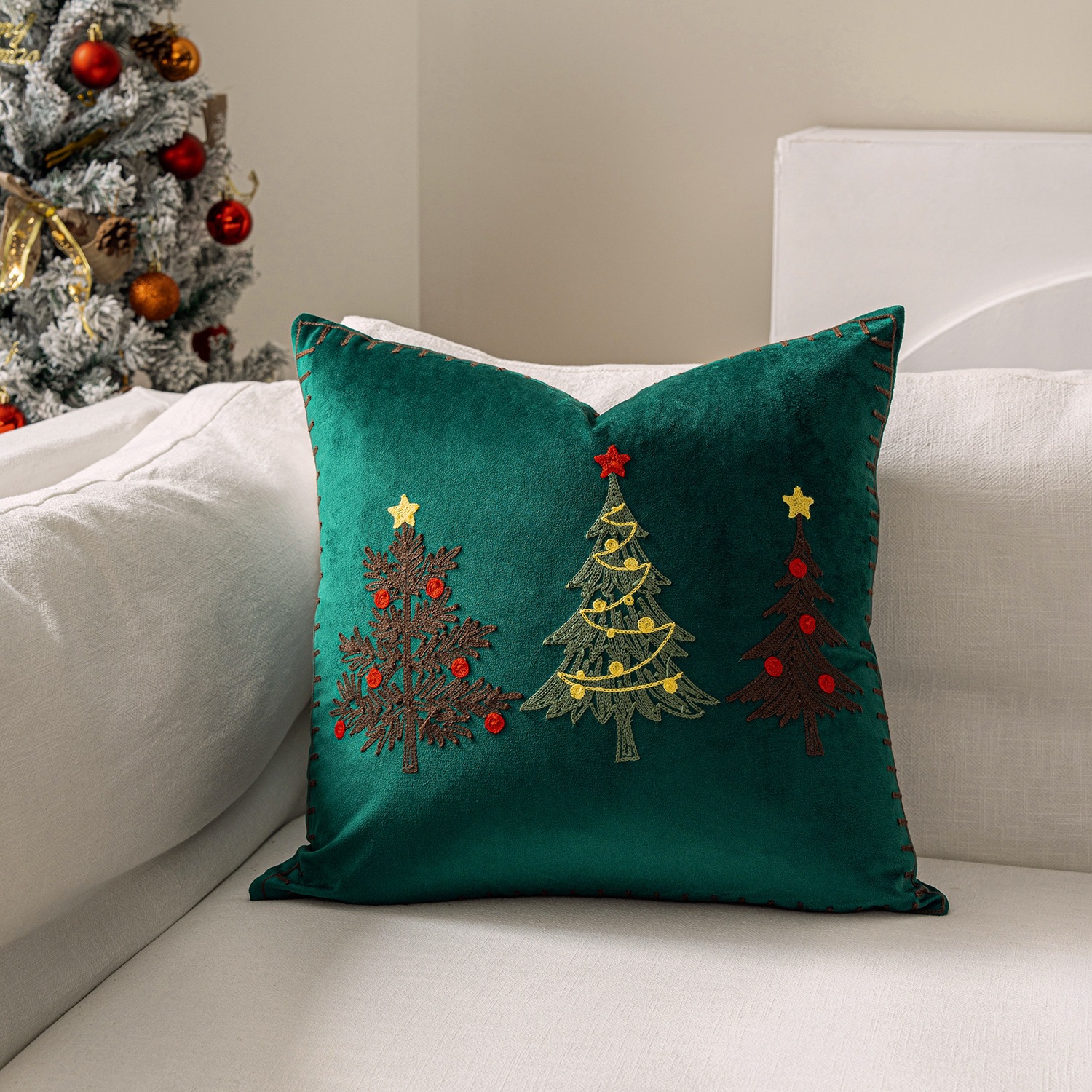 Ventas transfronterizas en caliente de alce árbol de Navidad estampado almohada cubierta de nieve de otoño y invierno bordado estilo de decoración de vacaciones atmósfera cojín cubierta