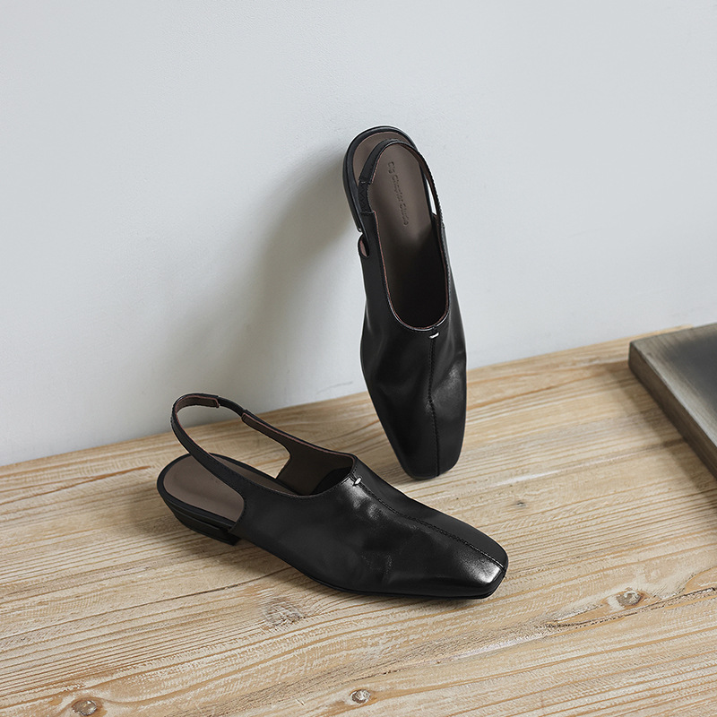 Sandal nữ mũi nhọn quai ngang gót thấp phong cách Hàn Quốc — màu nâu chi tiết 21